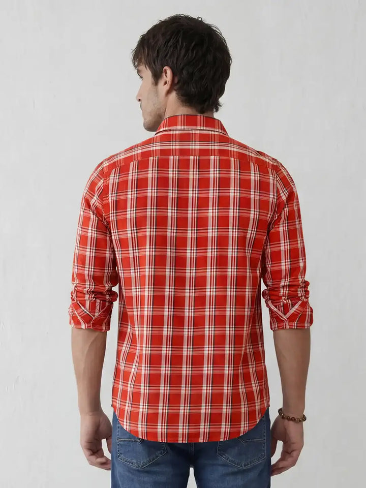 Classic Cotton Twill Checks In Slim Fit  |  Red