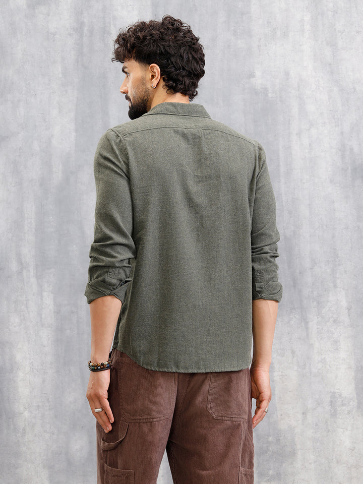 Melange Fabric Smart Shirt In Slim Fit | Olive