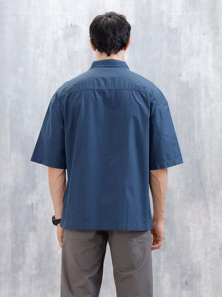 Wrogn Men's Oversized Plus Double Pocket Shirt | Blue