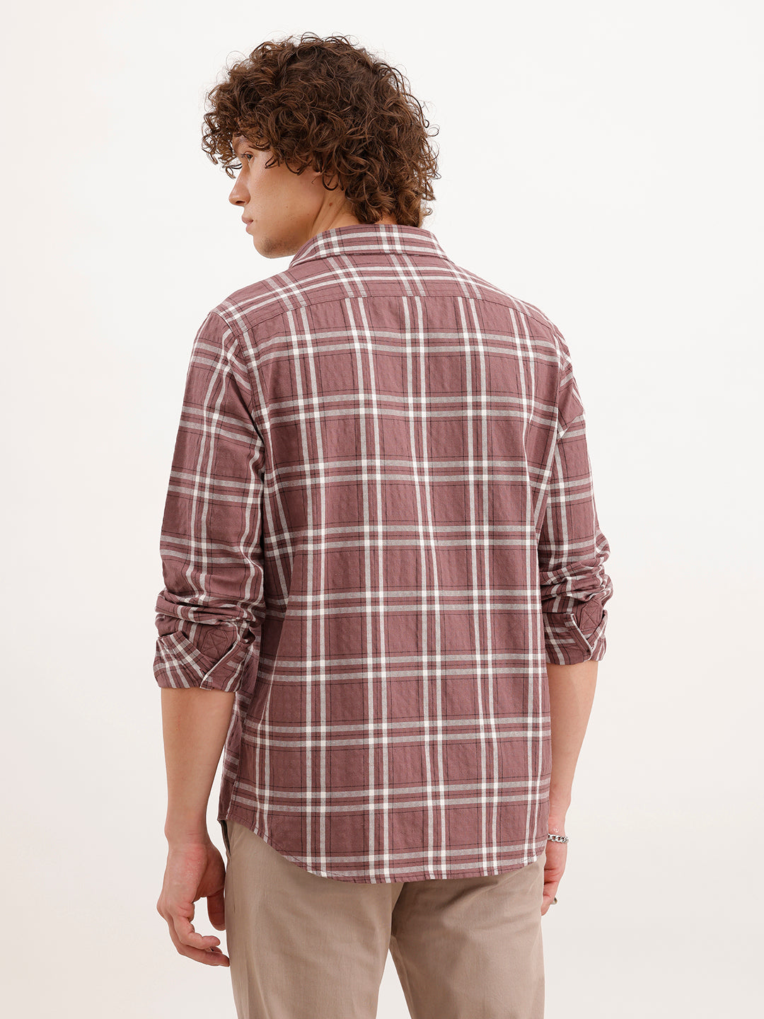 Slim Fit Checkered Shirt  | Peach