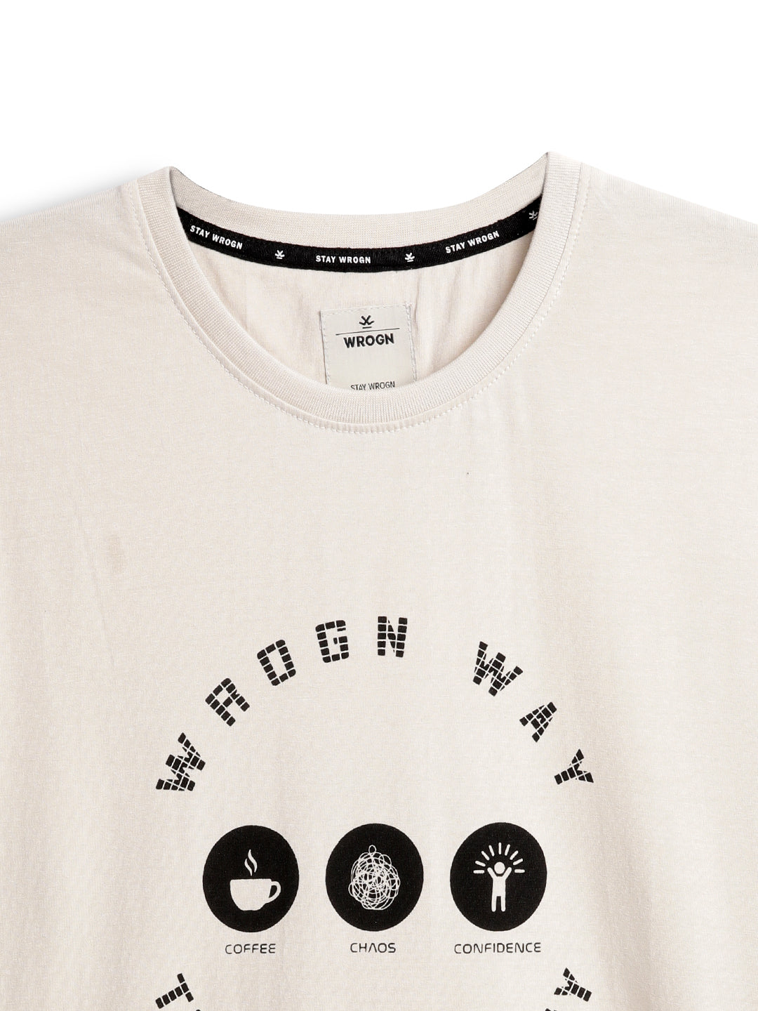 Wrogn Way Printed Beige T-Shirt