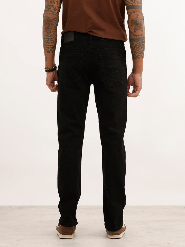 Solid Straight Fit Denim Jeans | Black