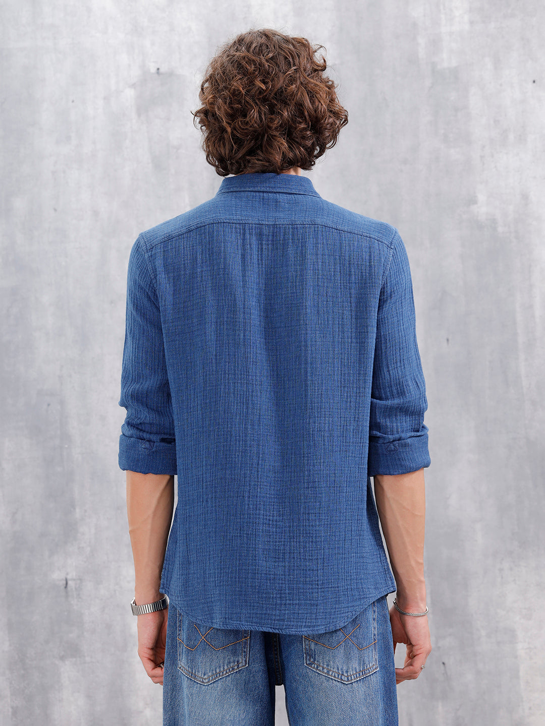 Indigo Double Cloth Slim Fit Shirt In Medium Wash | Blue