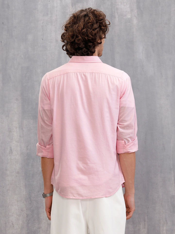 100% Cotton Slub Causal Look Slim Fit Solid Shirt | Pink
