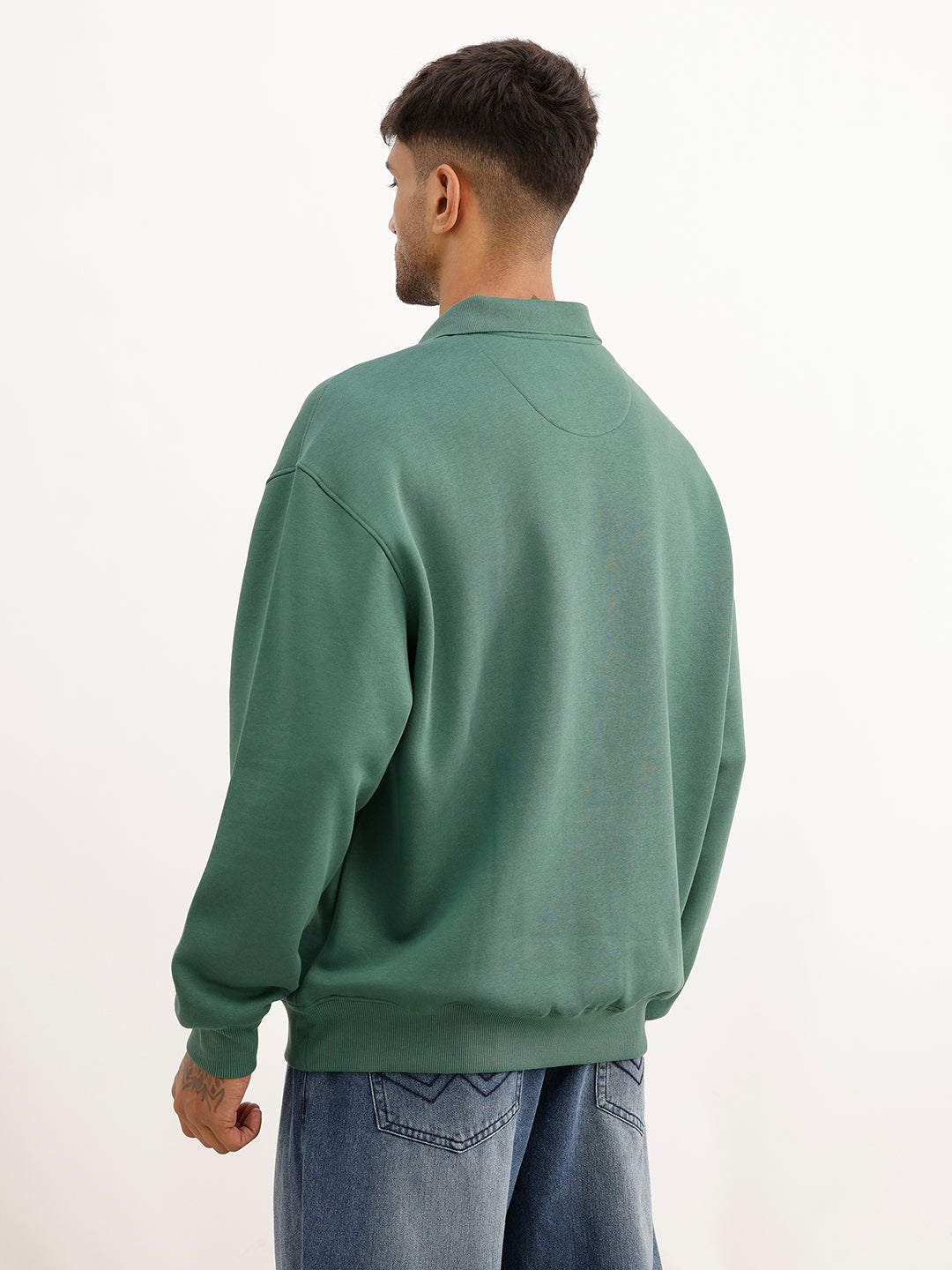 Solid Oversized Collared Sweatshirt | Green