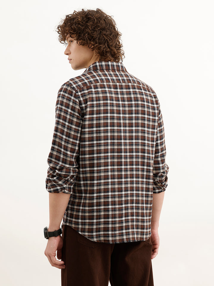 Regular Fit Checkered Shirt | Brown