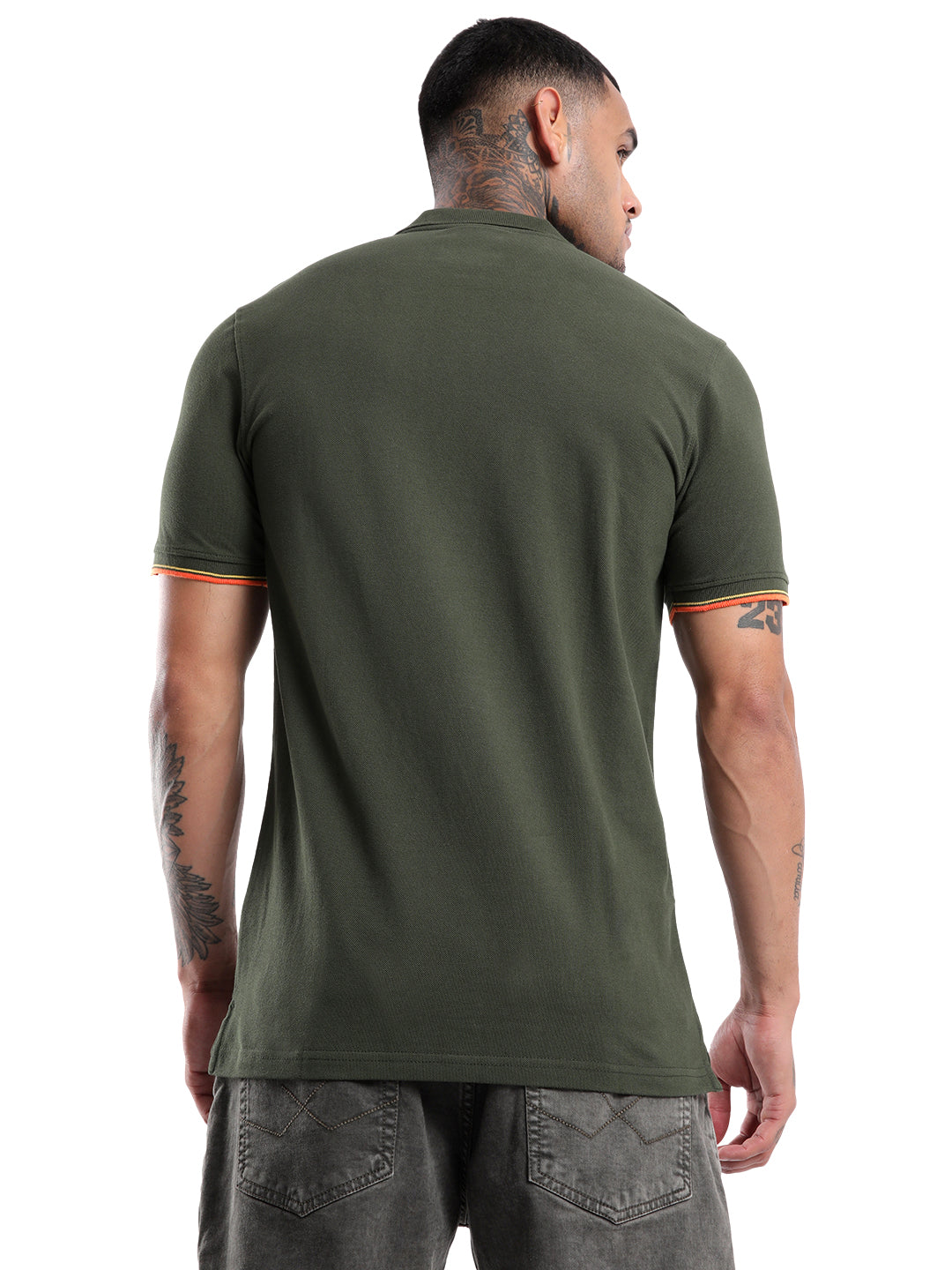 Olive Contrast Placket Polo T-Shirt