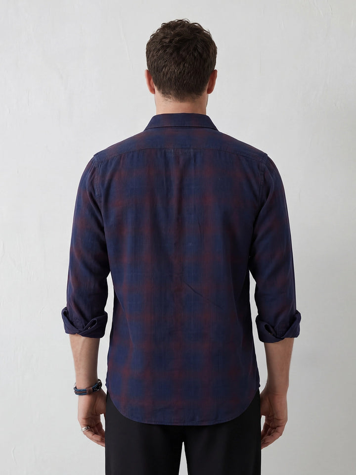 Slim Fit Checkered Shirt | Navy Blue
