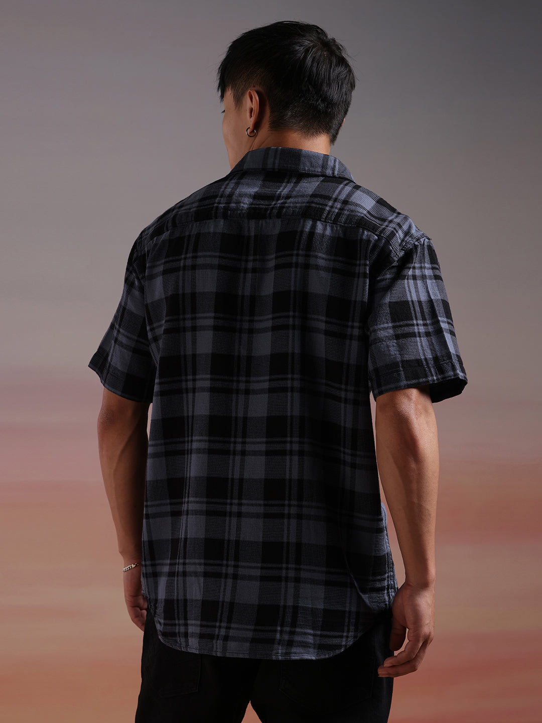 Checked Squares Blue Half Sleeve Shirt