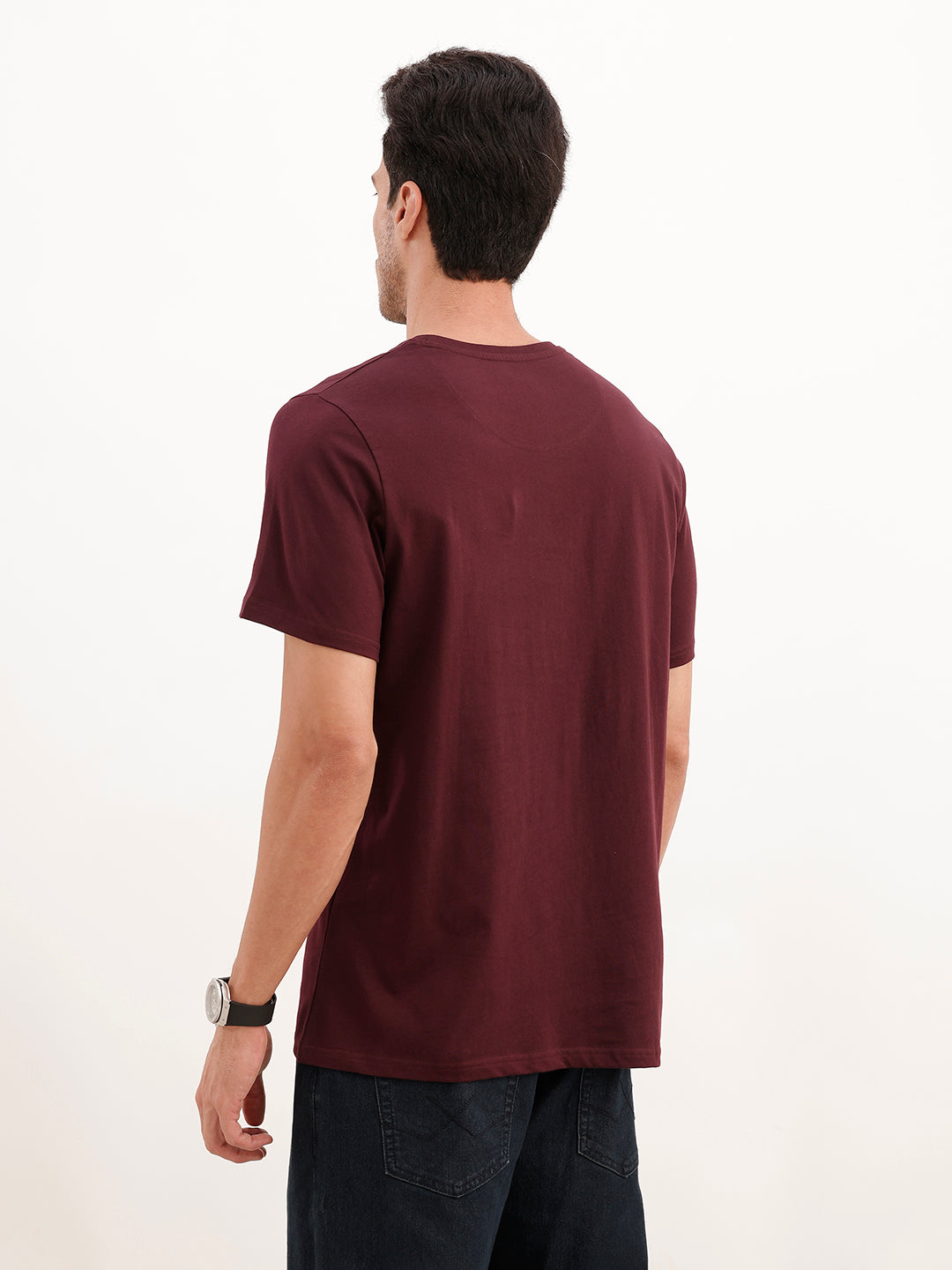 Slim Fit Quirky Emroidered Patch Detail T-Shirt | Wine