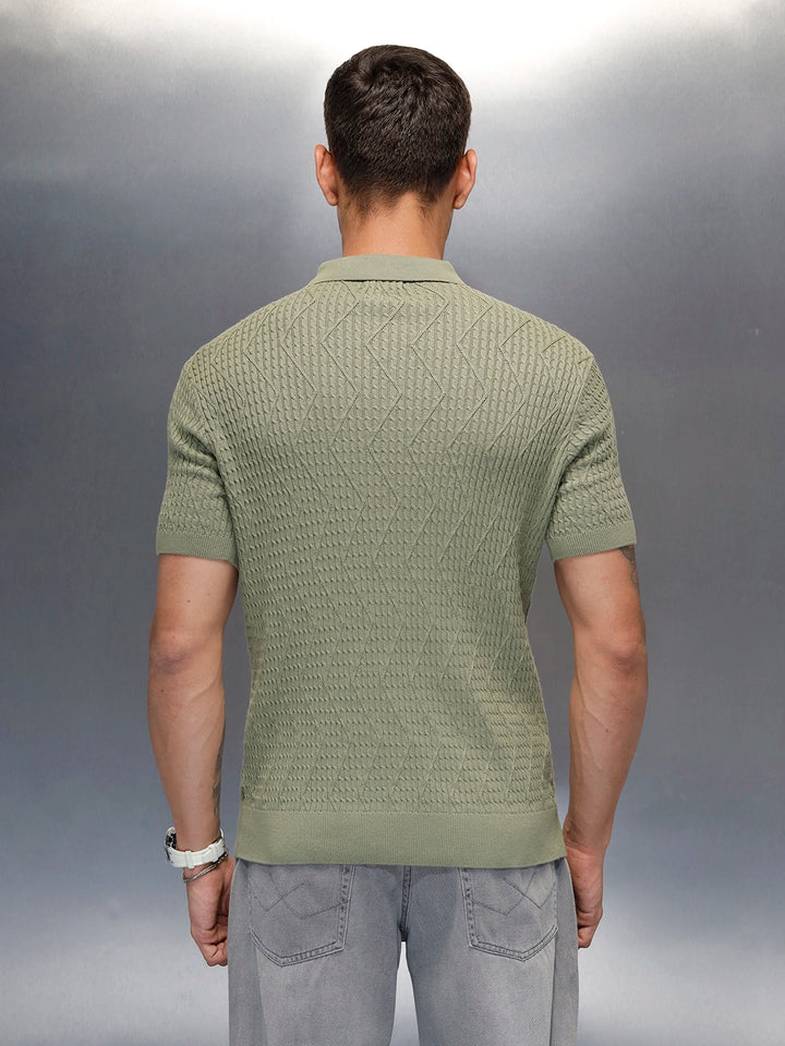 Textured Knit slim fit Polo T-shirt | Olive