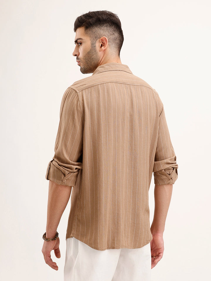 Slim Fit Striped Shirt | Khaki