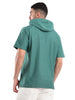 Solid Teal Half Sleeve Hooded T-Shirt