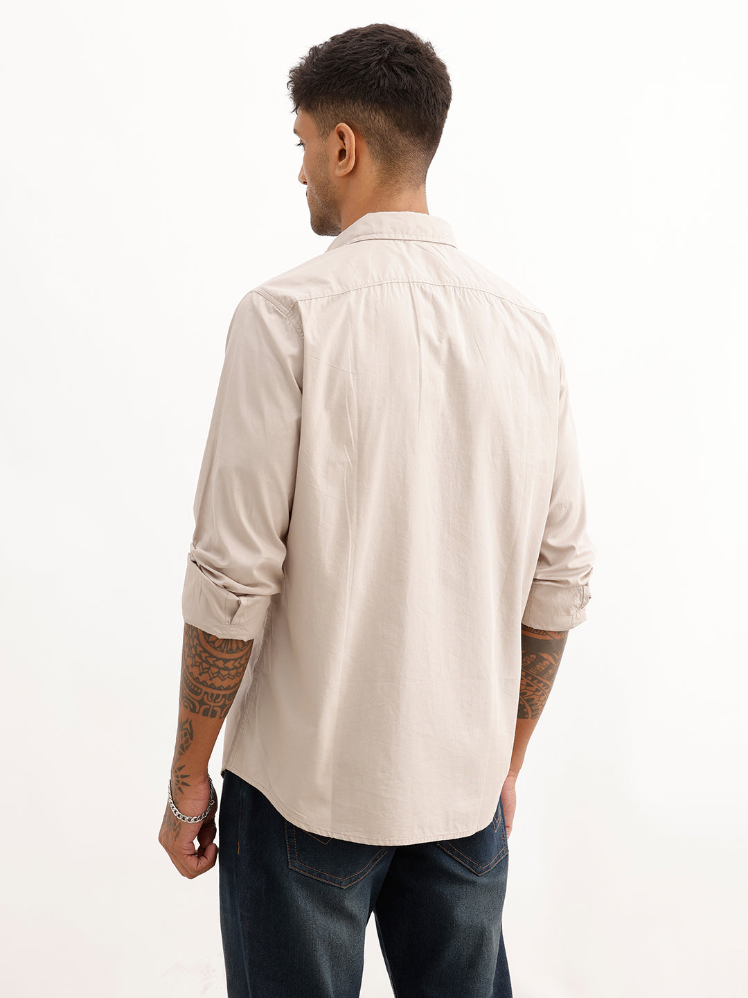 Solid Regular Fit Full Sleeve Shirt | Light Brown