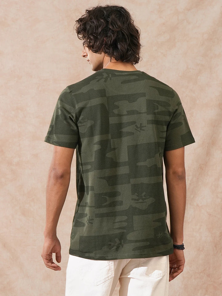Popcorn Textured AOP T-Shirt | Olive