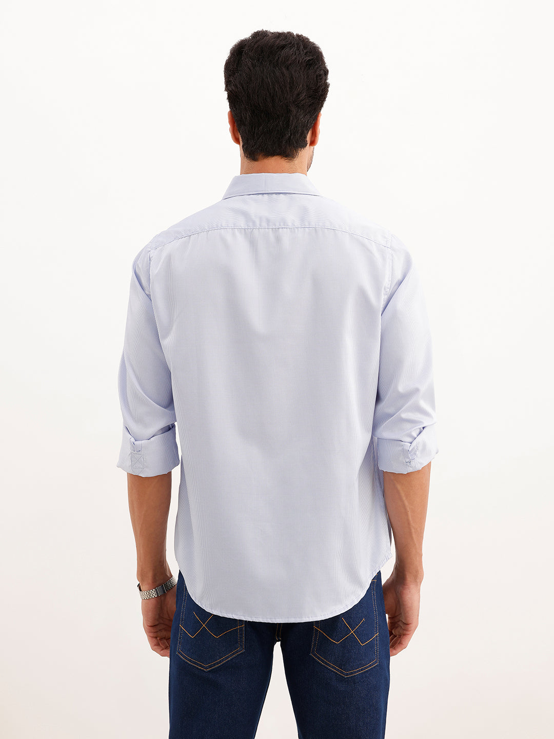 Solid Loose Fit Full Sleeve Shirt | Light Blue | WWSH9198F