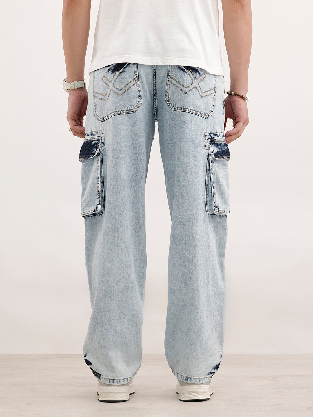 Loose Fit Cargo Denim Jeans  | Light Blue