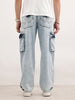 Loose Fit Cargo Denim Jeans  | Light Blue