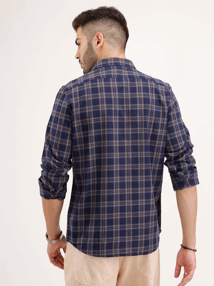 Regular Fit Checkered Shirt| Blue