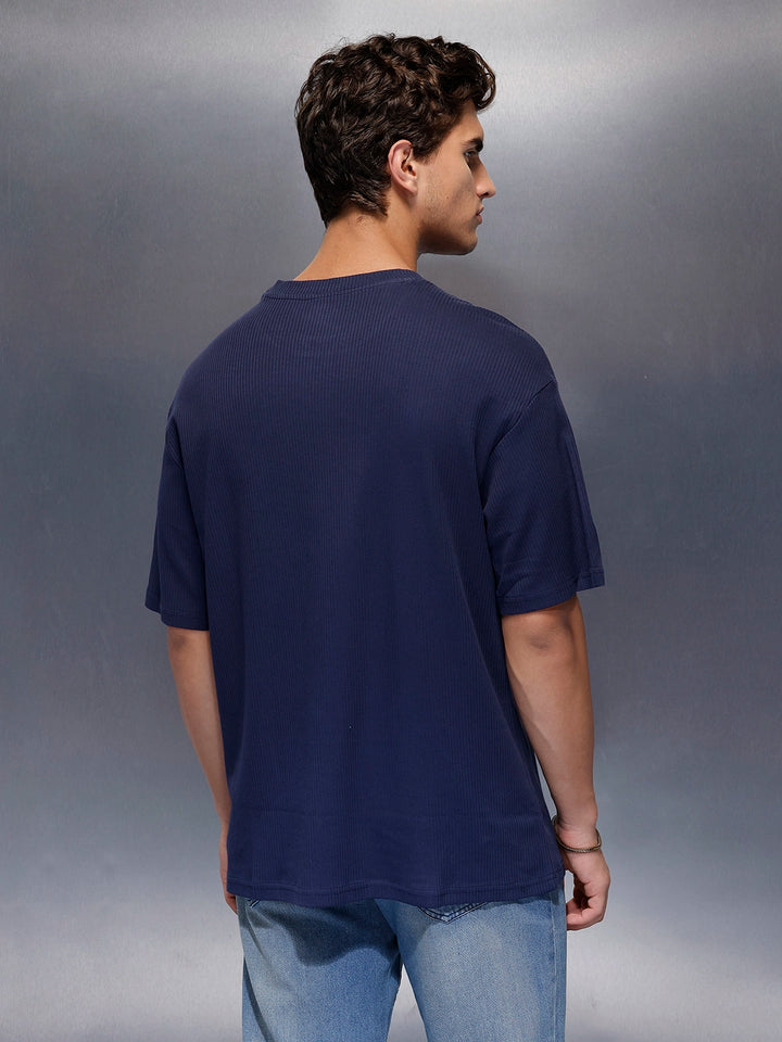 Solid Textured T-Shirt   |  Navy Blue