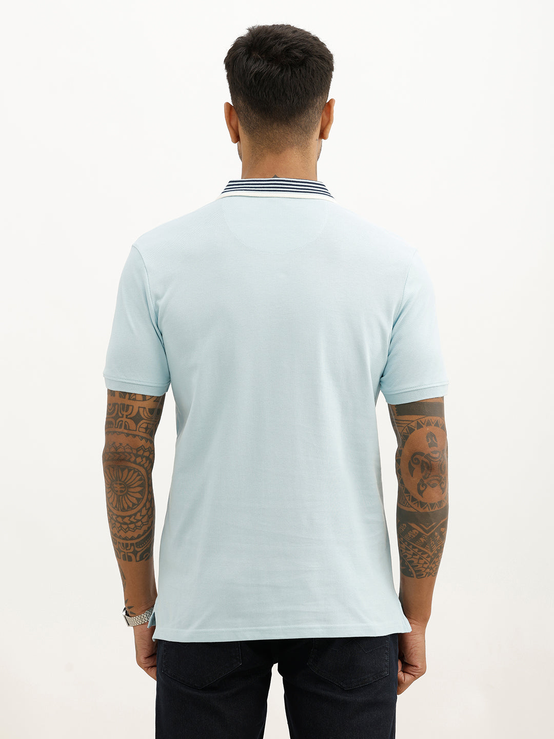 Classic Slim Fit Contrast Collar Polo T-Shirt | Light Blue