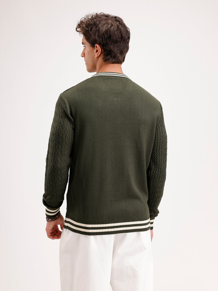 Classic Regular Fit Cable Knit Sweater  | Olive