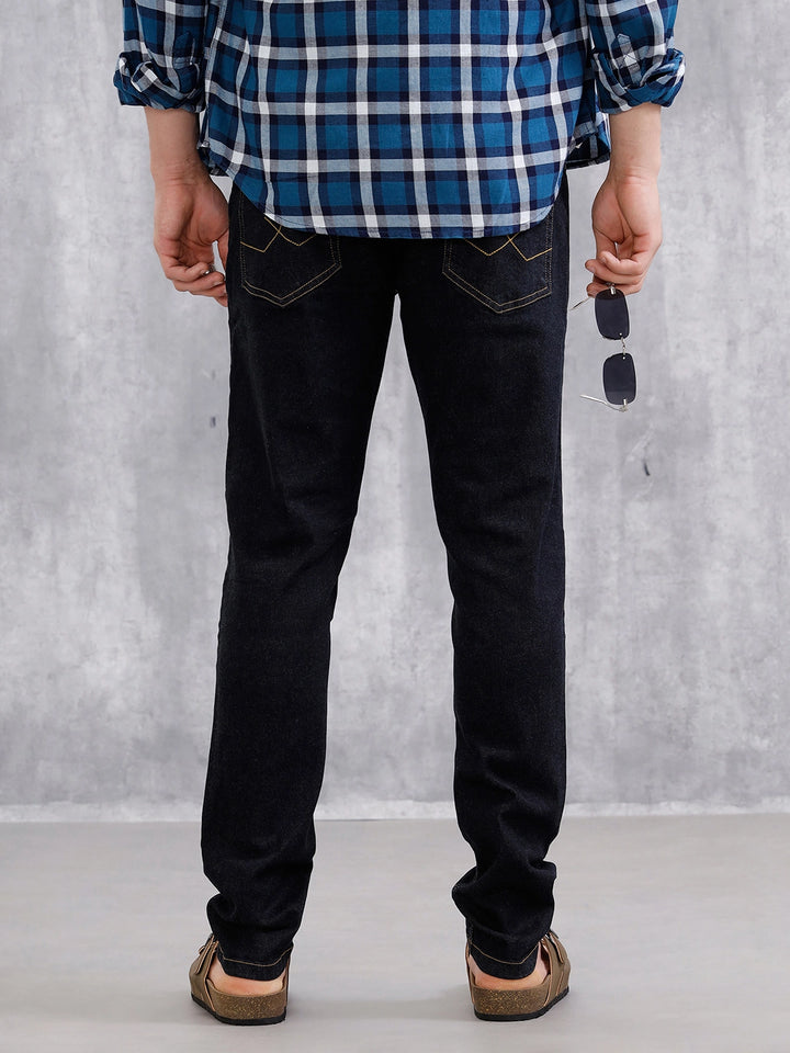 Solid Slim Tapered Jeans | Dark Blue