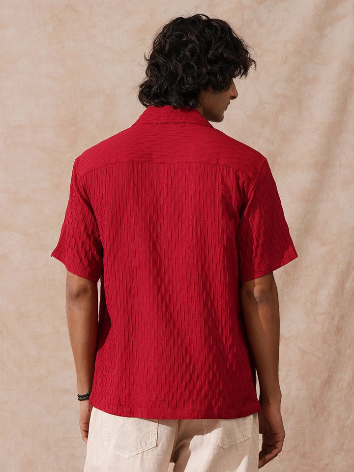 Textured Resort Collar Shirt | Red