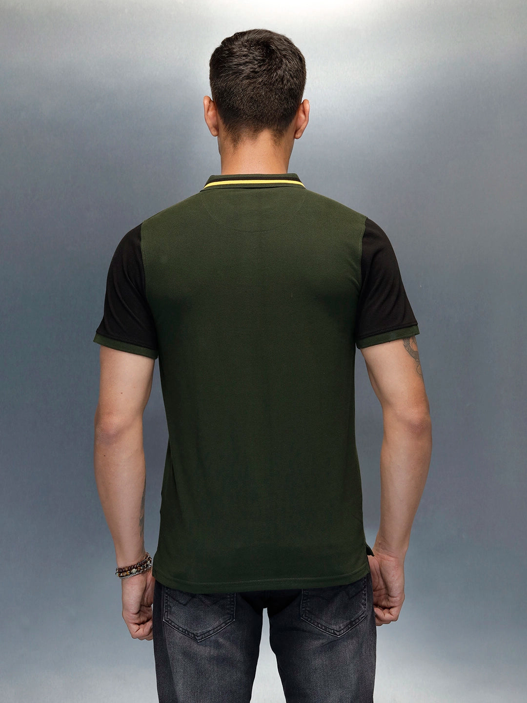 Colourblock Causal Men's Polo Neck T-Shirt | Olive