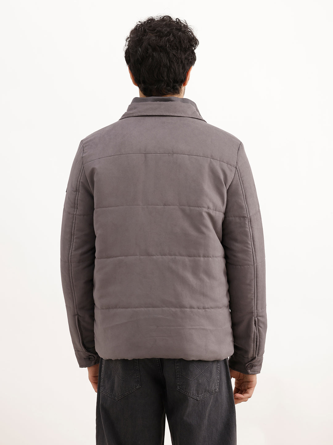 Solid Regular Fit Puffer Jacket | Grey