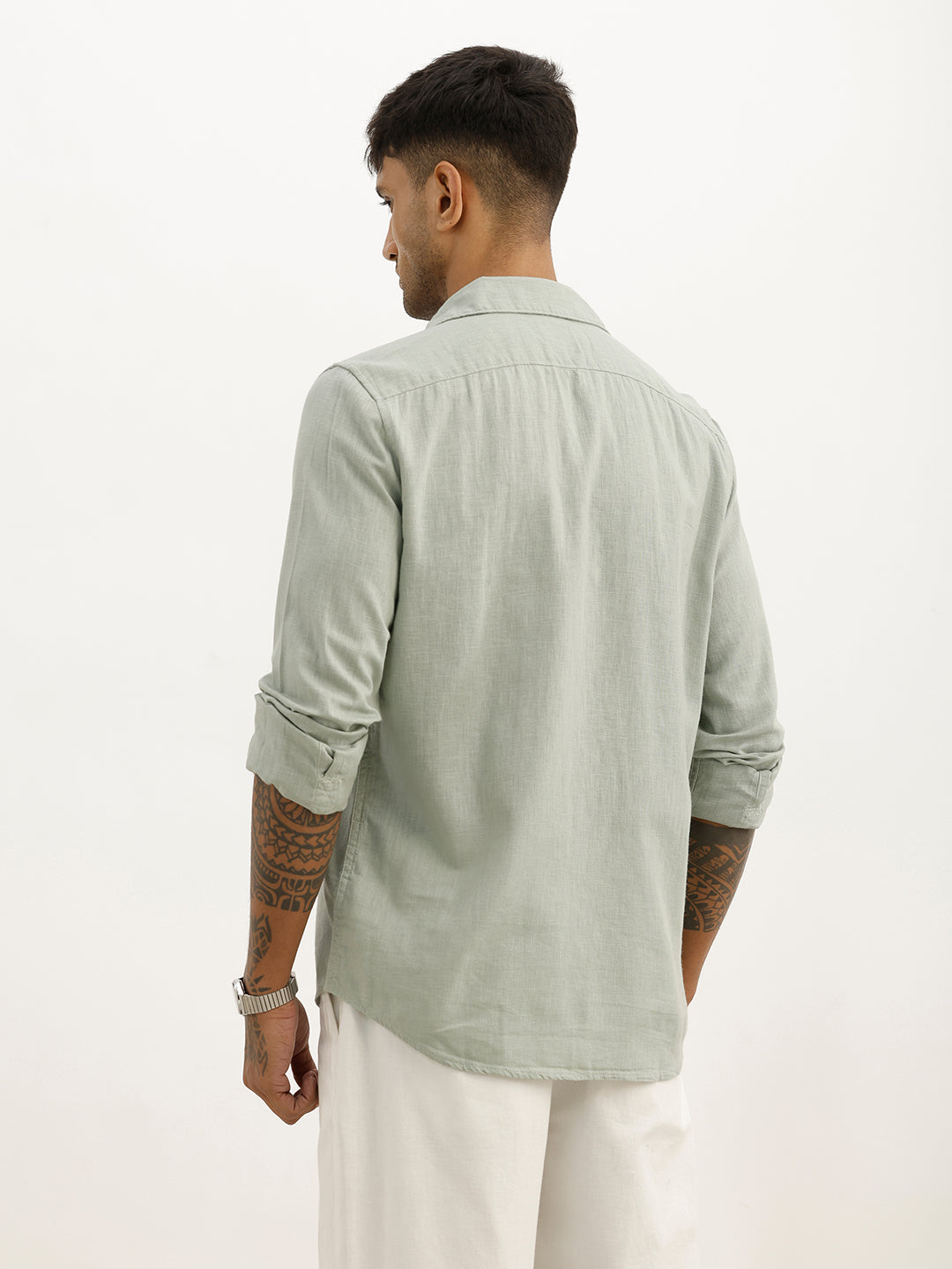 Solid Slim Fit Full Sleeve Shirt | Olive