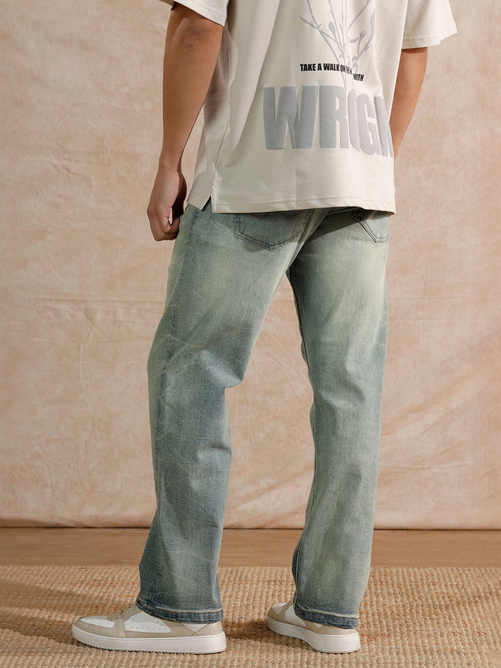 Distressed Heavy Fade Anti Fit Jeans | Blue