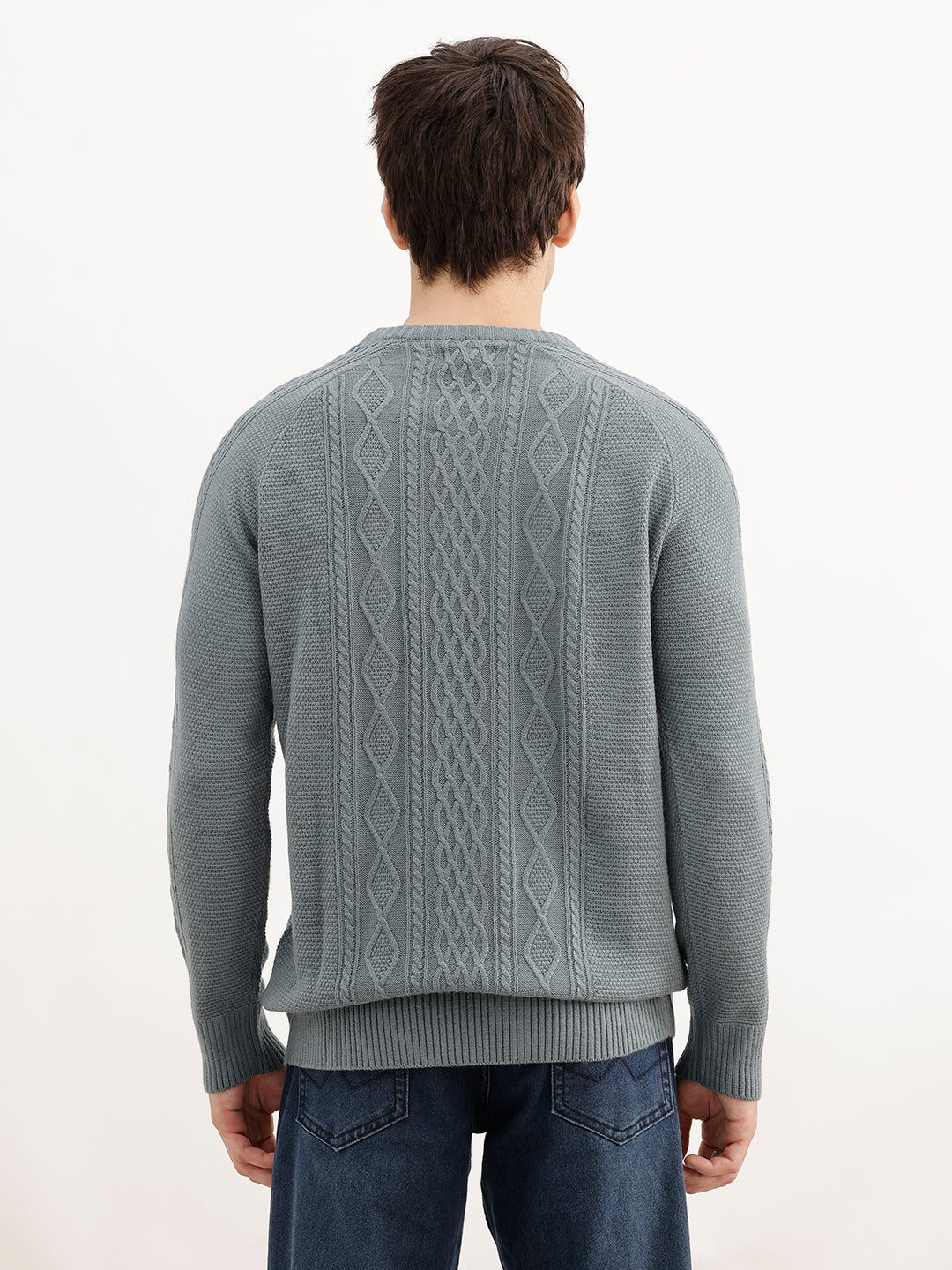 Solid Regular Fit Cable Knitted Sweater | Teal | WSW02FSRE1018W