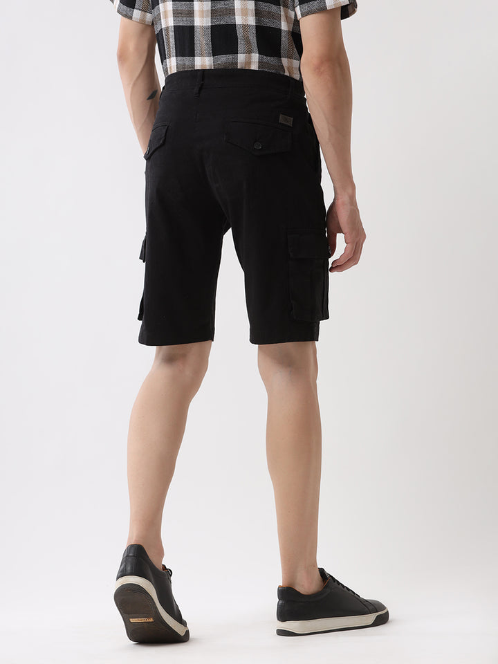 Solid Black Cargo Shorts