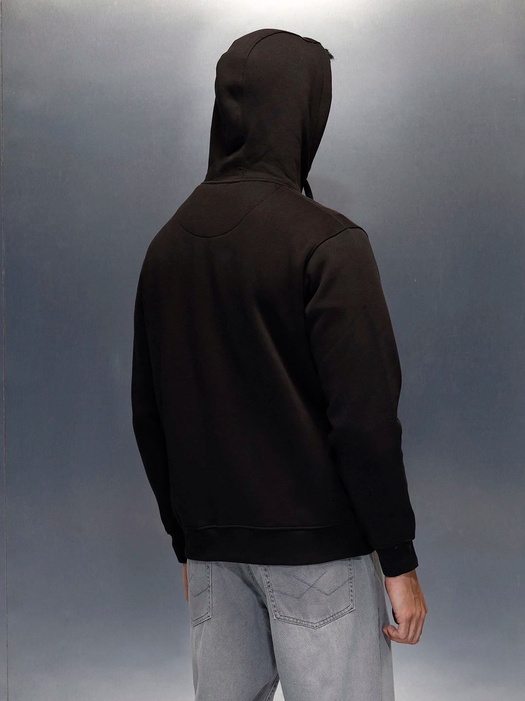 men's casual front zip up hooded sweatshirt | Black