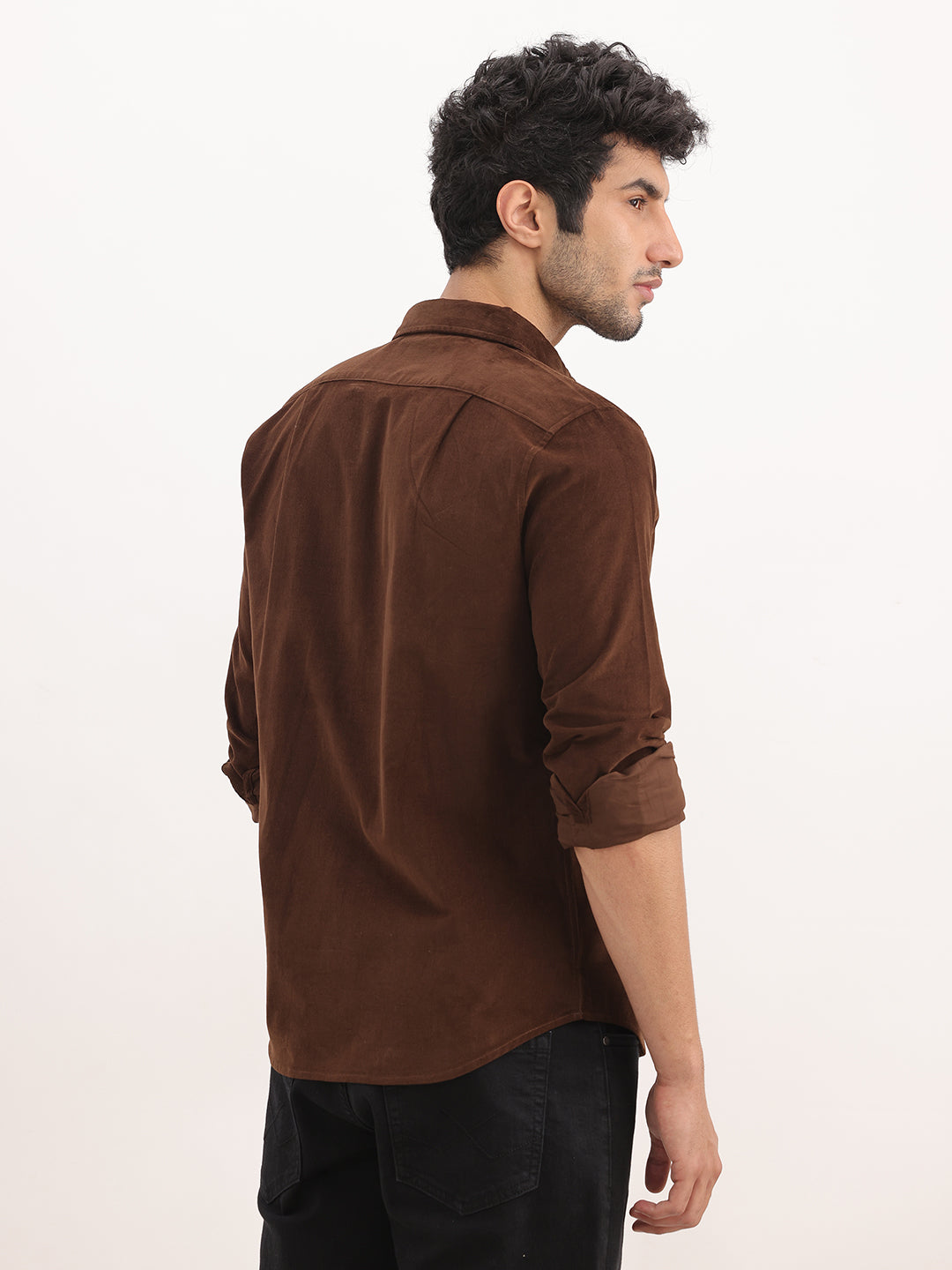 Slim Fit Solid Corduroy Shirt | Brown