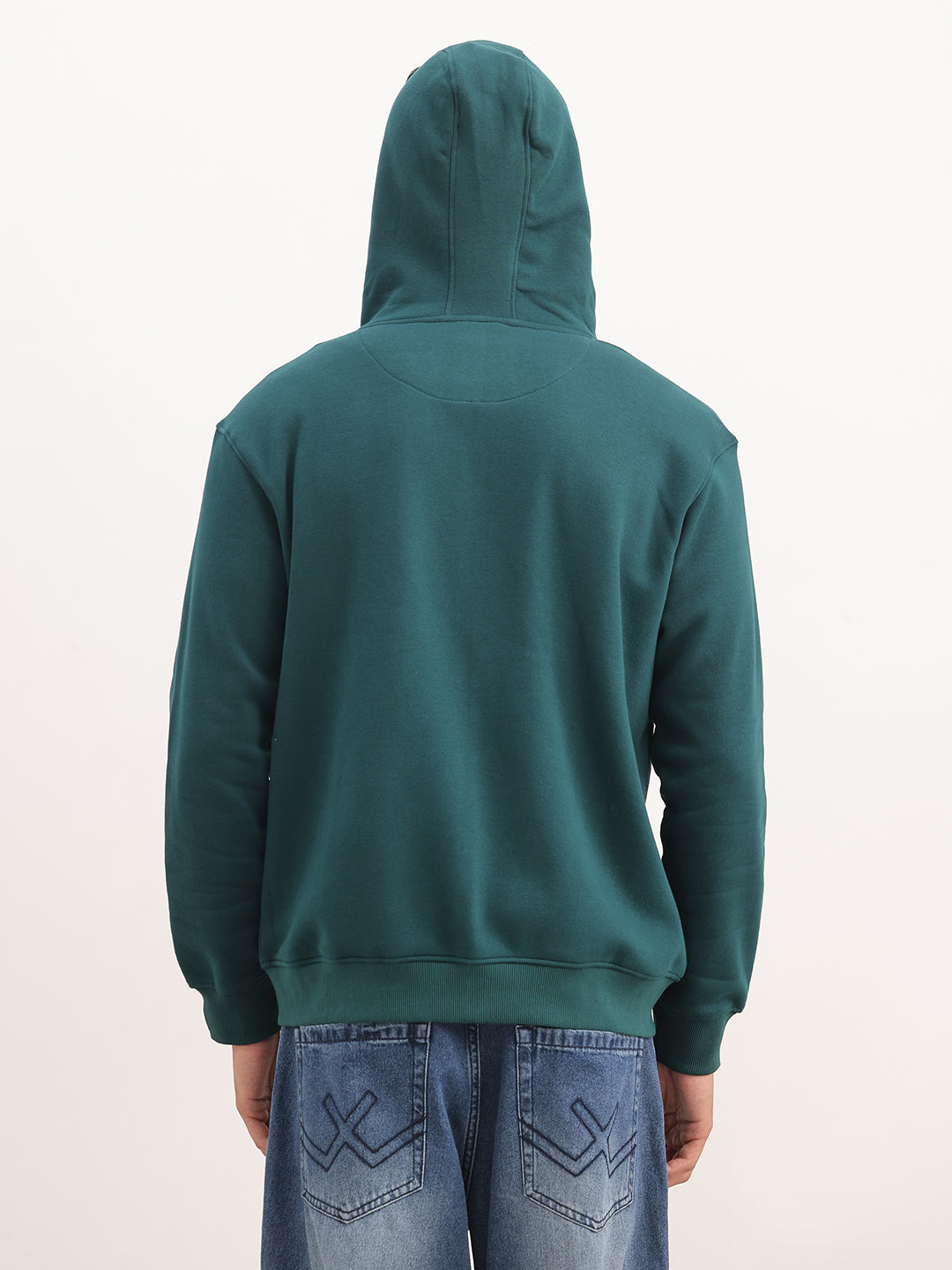 Solid Contrast Zipper Hooded Sweatshirt | Dark Green