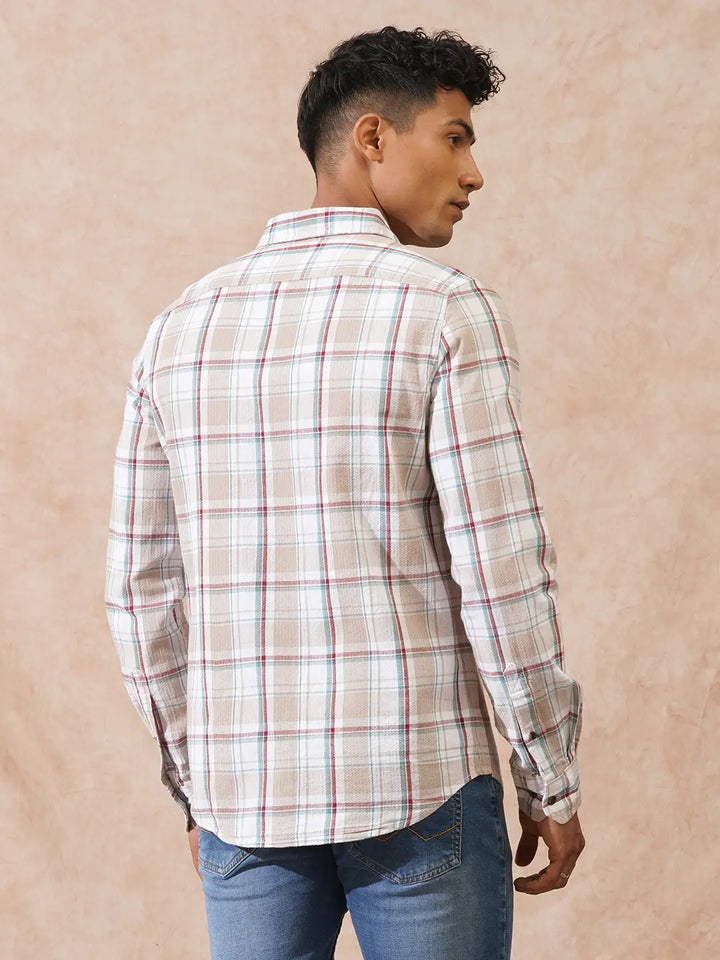 Textured Checks Slim Fit Shirt | Light Brown