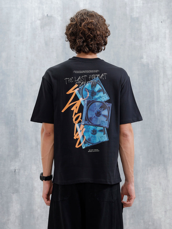 Casual Men Oversized Fit Tee With Graphic | Black