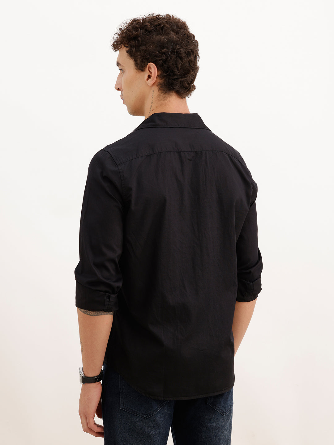 Solid Regular Fit Full Sleeve Shirt | Black