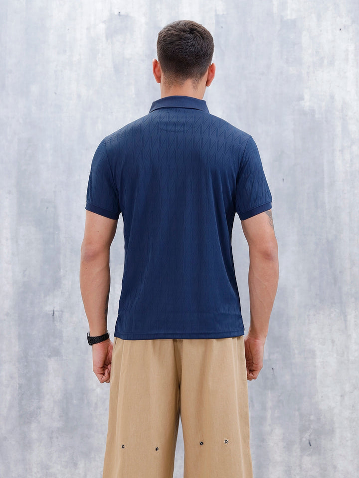 Classic Textured Men's Polo T-shirt | Navy Blue