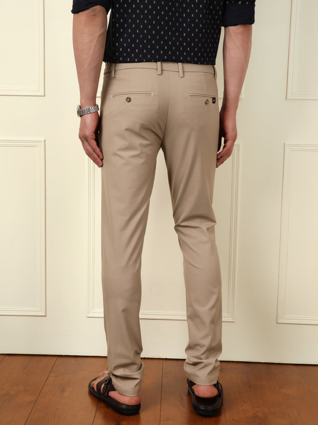 Casual Beige Elastic Waist Trousers