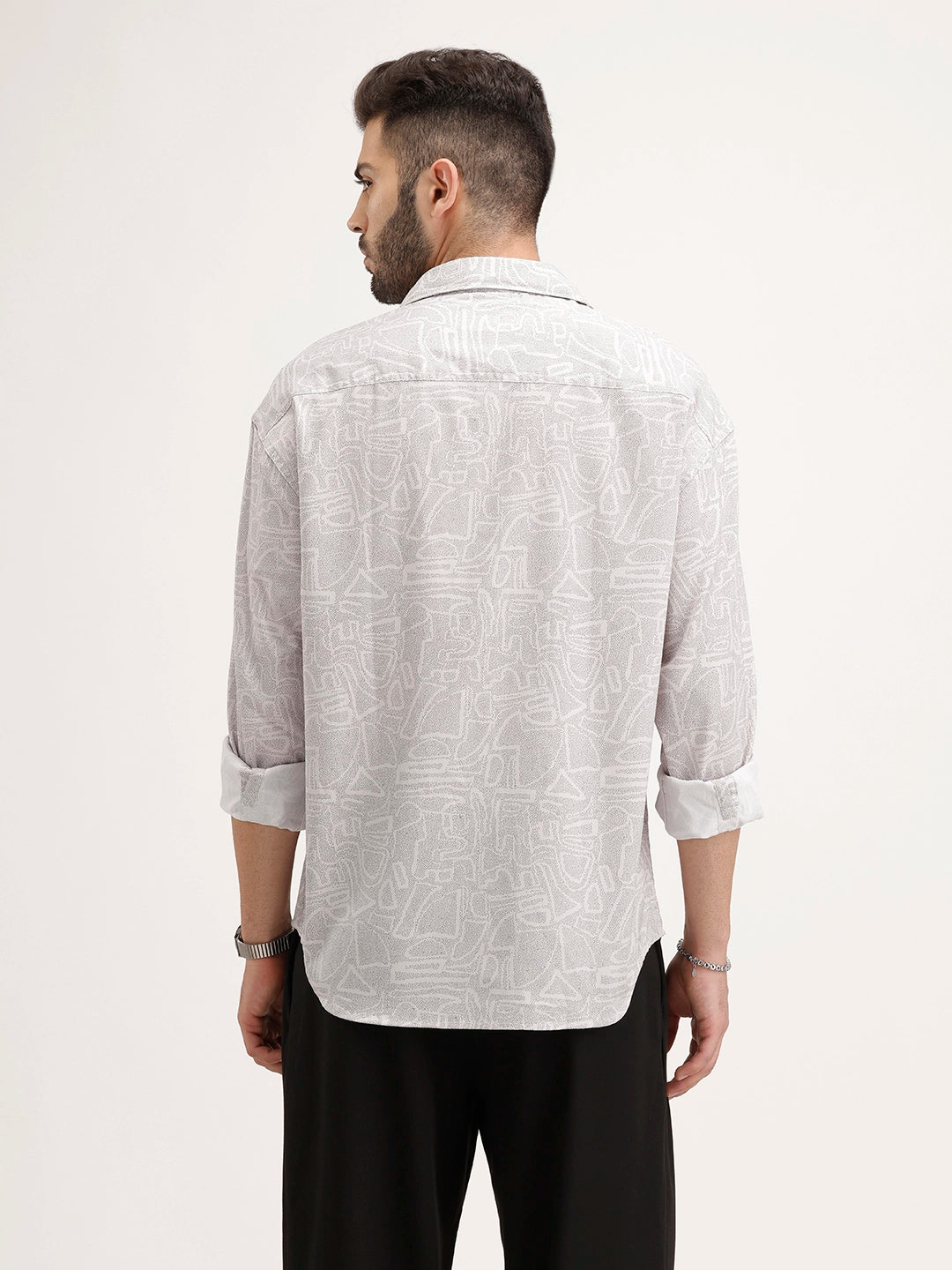 Oversized AOP Full Sleeved Shirt | Grey