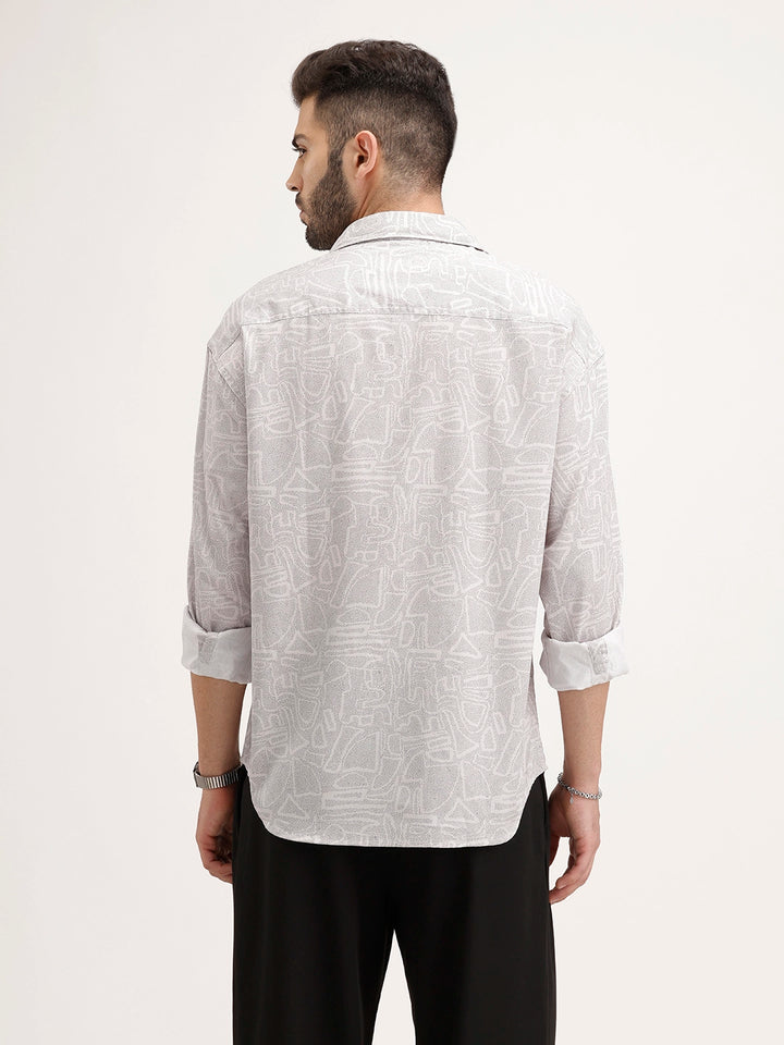 Oversized AOP Full Sleeved Shirt | Grey