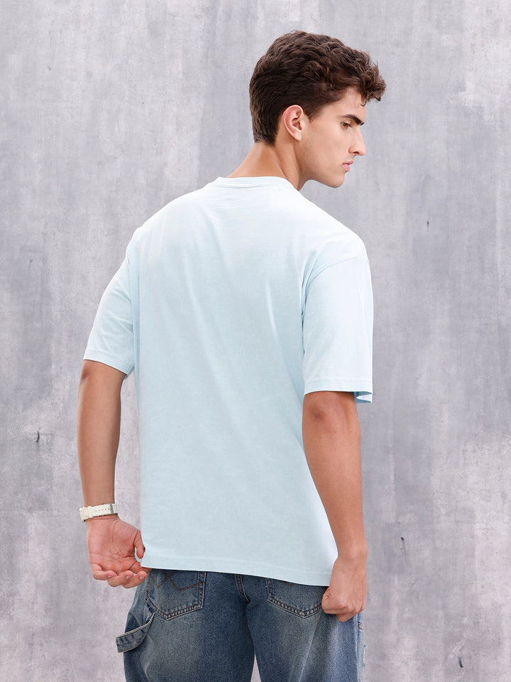 Retro Tv Graphic Printed Oversized Fit Tshirt | Light Blue