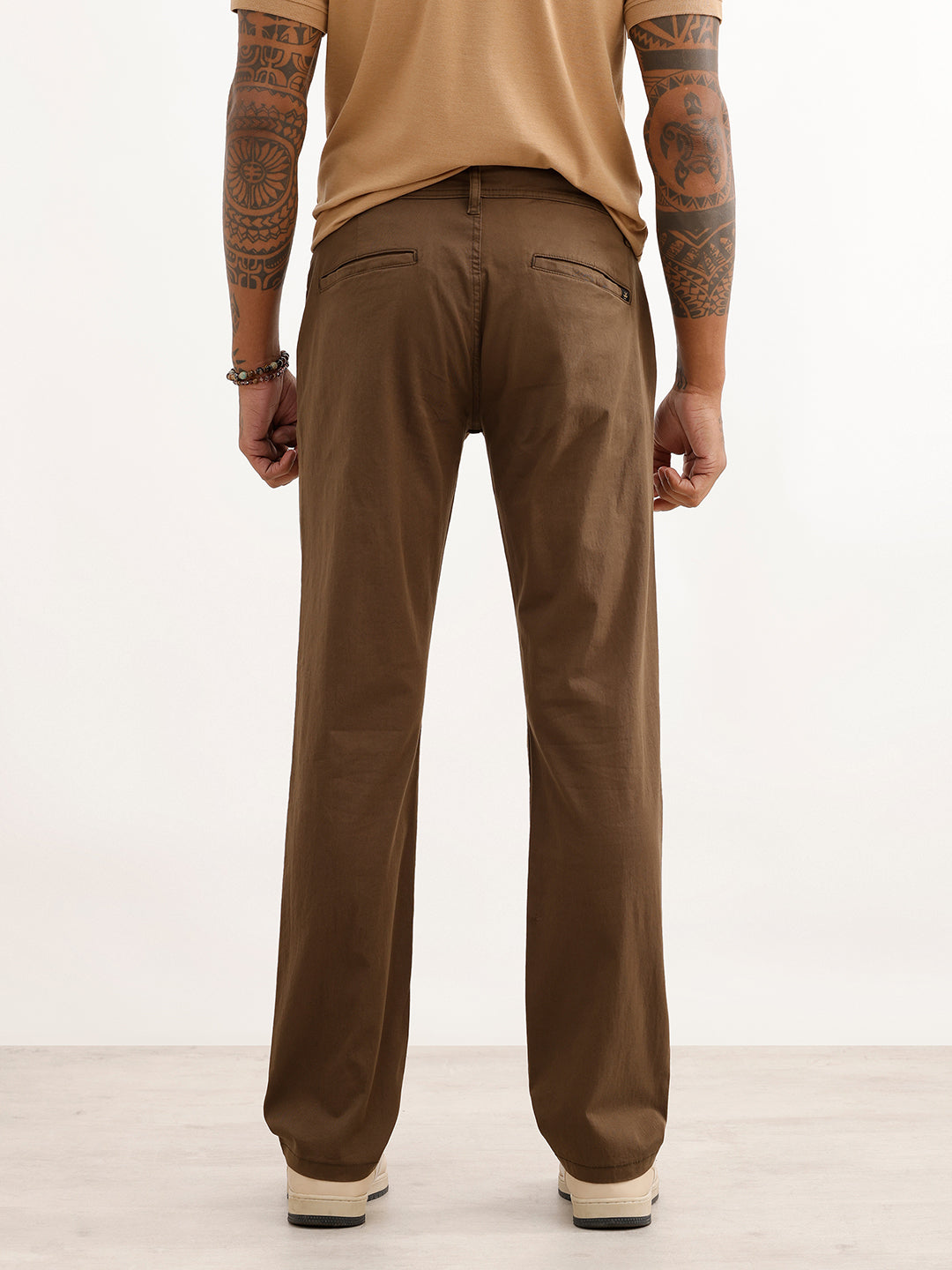 Solid Straight Fit Pleated Trouser | Olive