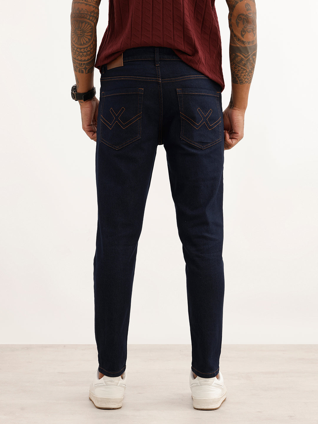 Solid Skinny Crop Fit Denim Jeans | Dark Blue