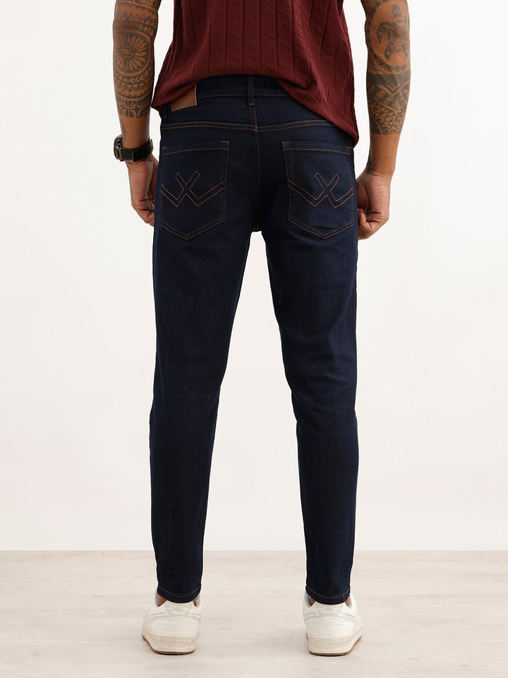 Solid Skinny Crop Fit Denim Jeans | Dark Blue