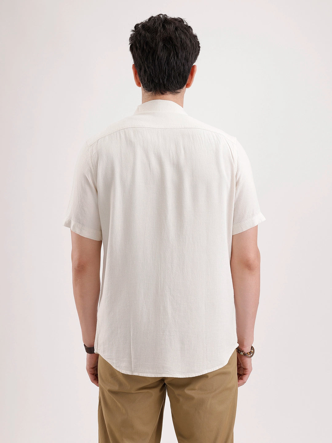 Slim Fit Half Sleeve Linen Blend Shirt  | Beige