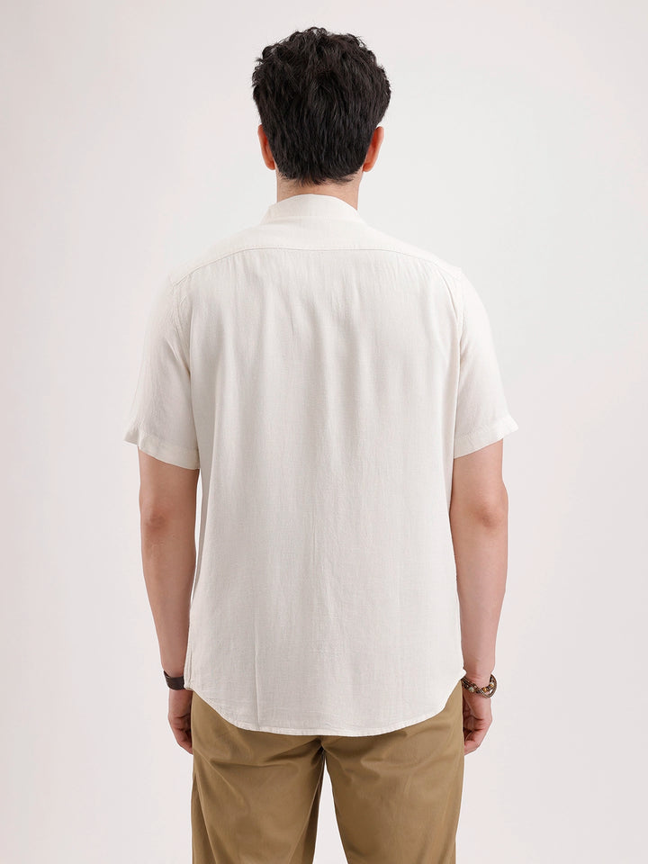 Slim Fit Half Sleeve Linen Blend Shirt  | Beige